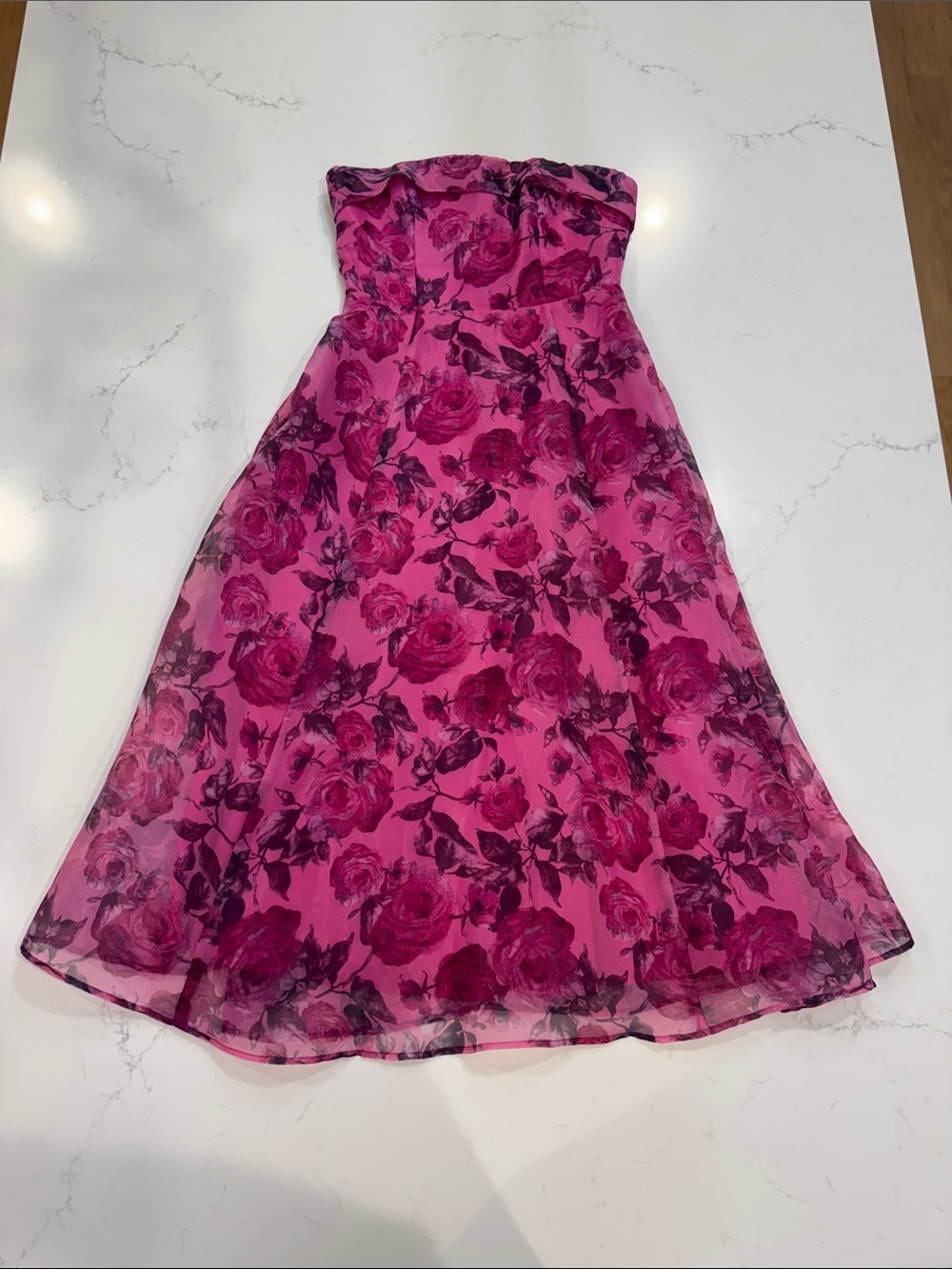 Lulu's Hot Pink Strapless Floral A-Line Dress